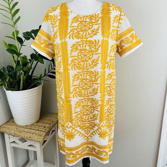 Dresses & Skirts - All:Row 60's Inspired Yellow & White Embroidered Retro Mini Dress Size 12